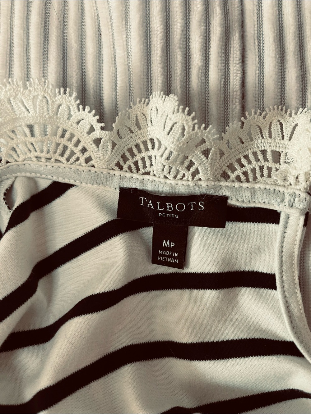 Talbots Petite Striped Lace-Trim Tank Top in White and Black